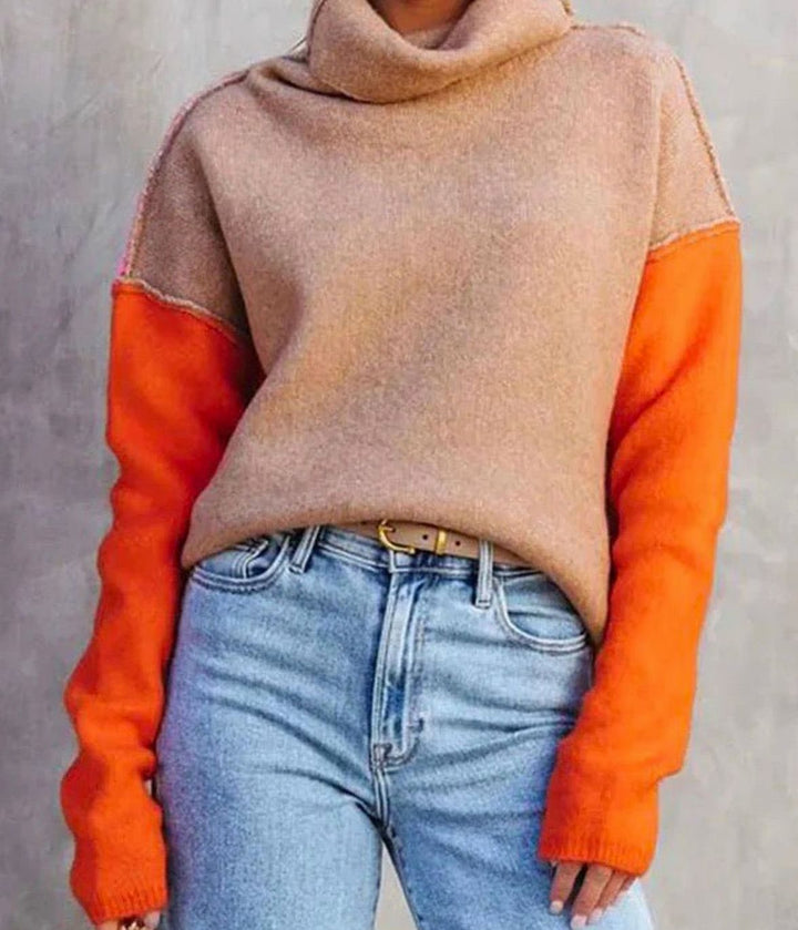 Cassandra - Women's Turtleneck Color-Block Knit Sweater