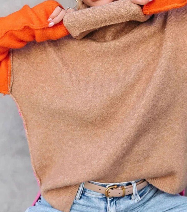 Cassandra - Women's Turtleneck Color-Block Knit Sweater