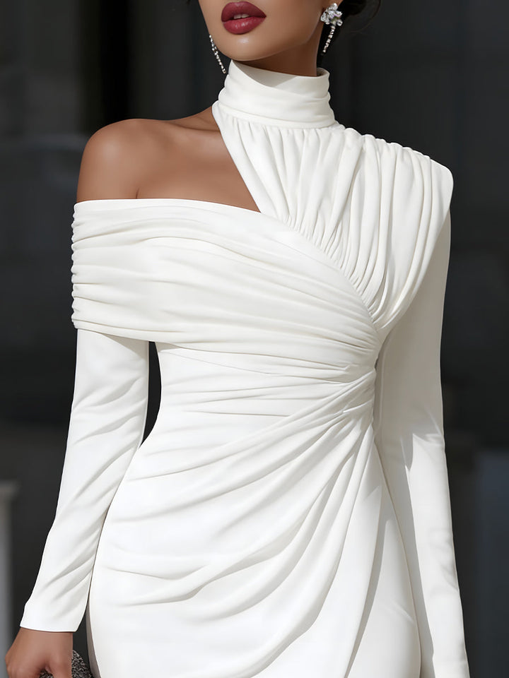 Cassidy - Women's Asymmetric Ruched High-Neck One-Shoulder Dress