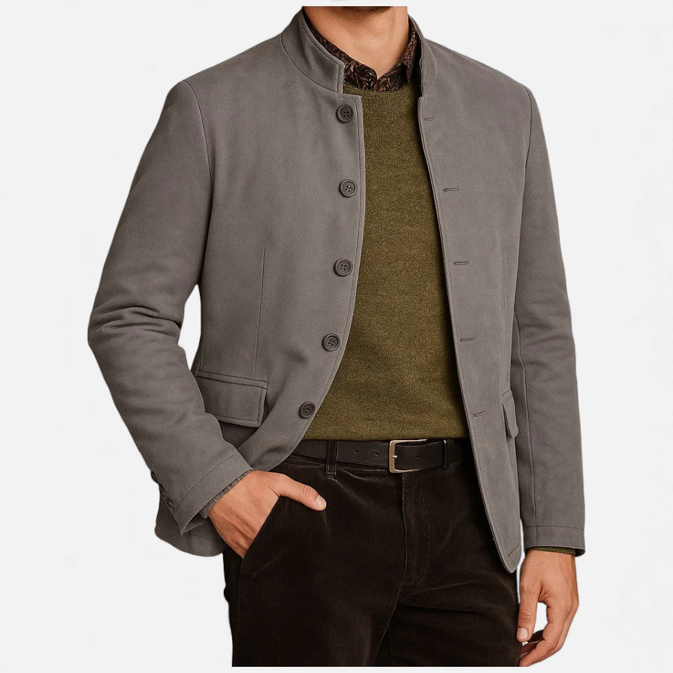 Cassius - Men's  Stand Collar with Button-Front Blazer