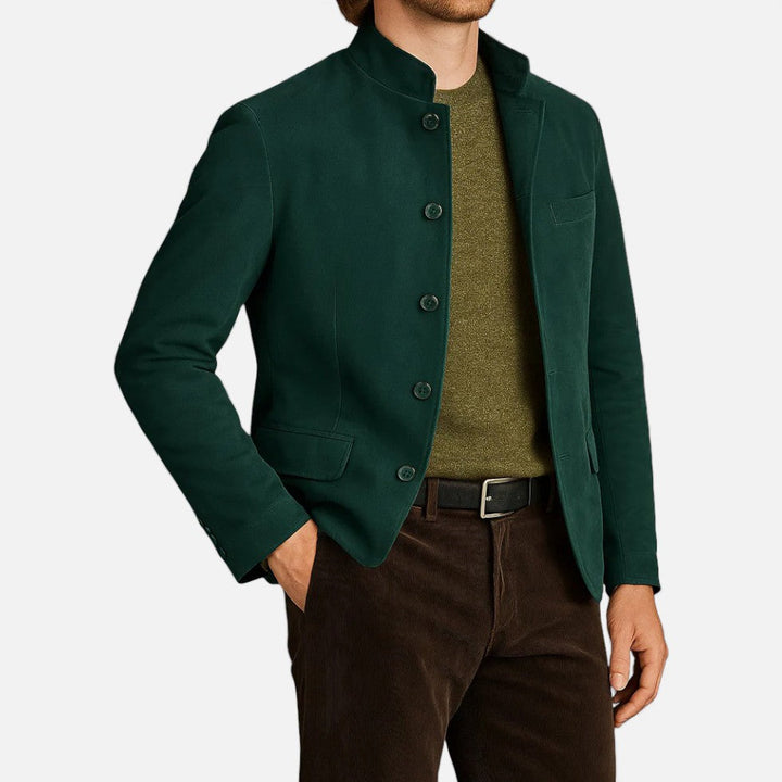 Cassius - Men's  Stand Collar with Button-Front Blazer