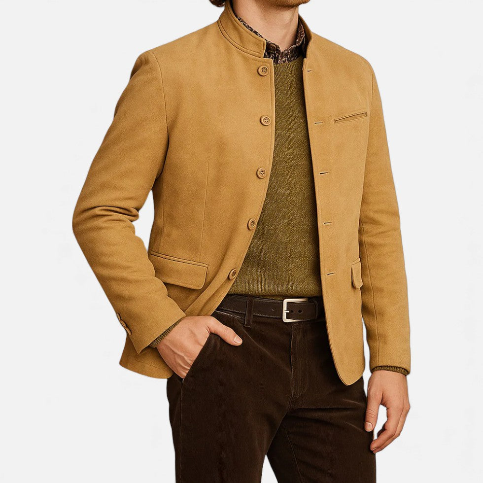 Cassius - Men's  Stand Collar with Button-Front Blazer