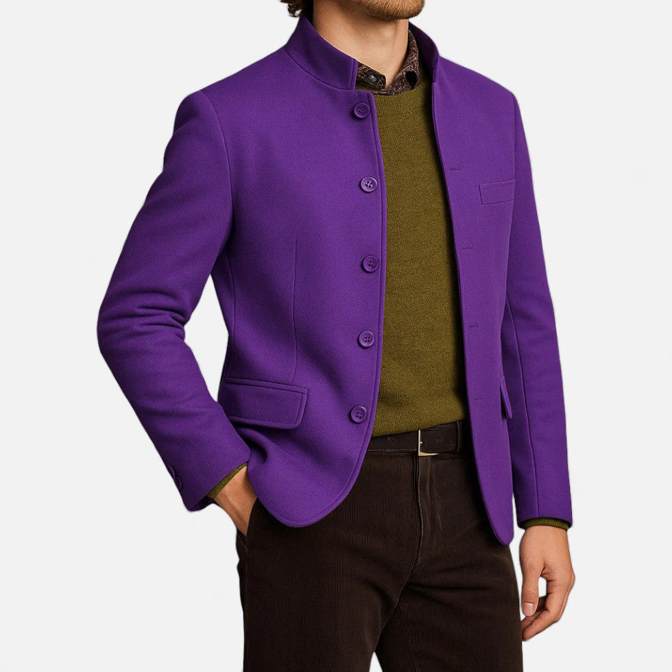 Cassius - Men's  Stand Collar with Button-Front Blazer