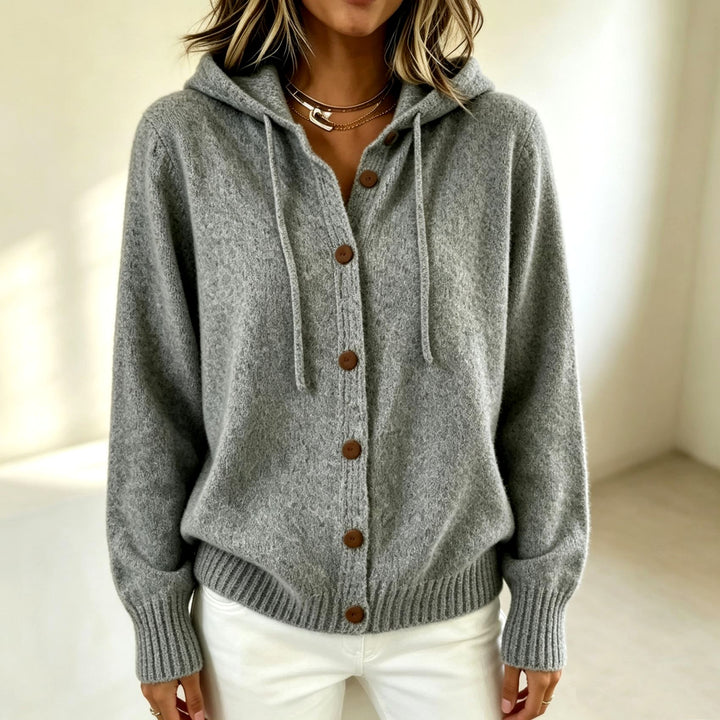Catherine - Women's Drawstring Hooded Button Cardigan 4