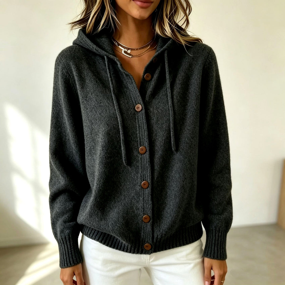 Catherine - Women's Drawstring Hooded Button Cardigan 7