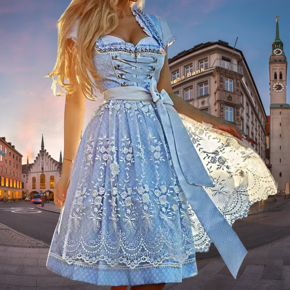 Cecilia - Women's Sweetheart Neckline Embroidered Dirndl with A-Line Skirt