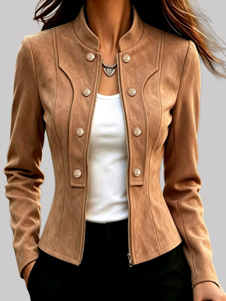 Cecilia - Women's Suede Stand Collar Tailored Jacket