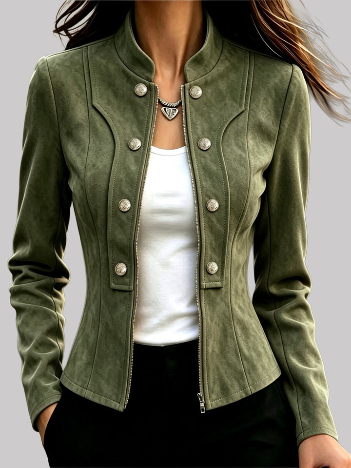 Cecilia - Women's Suede Stand Collar Tailored Jacket