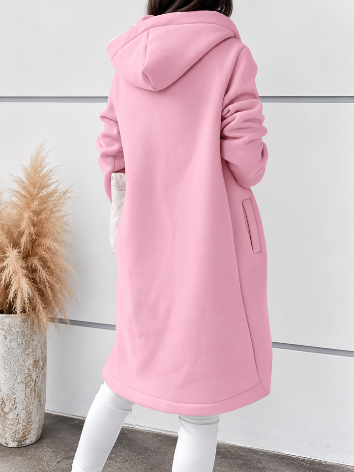Celeste - Women's Drawstring-Hood Curved-Hem Longline Jacket