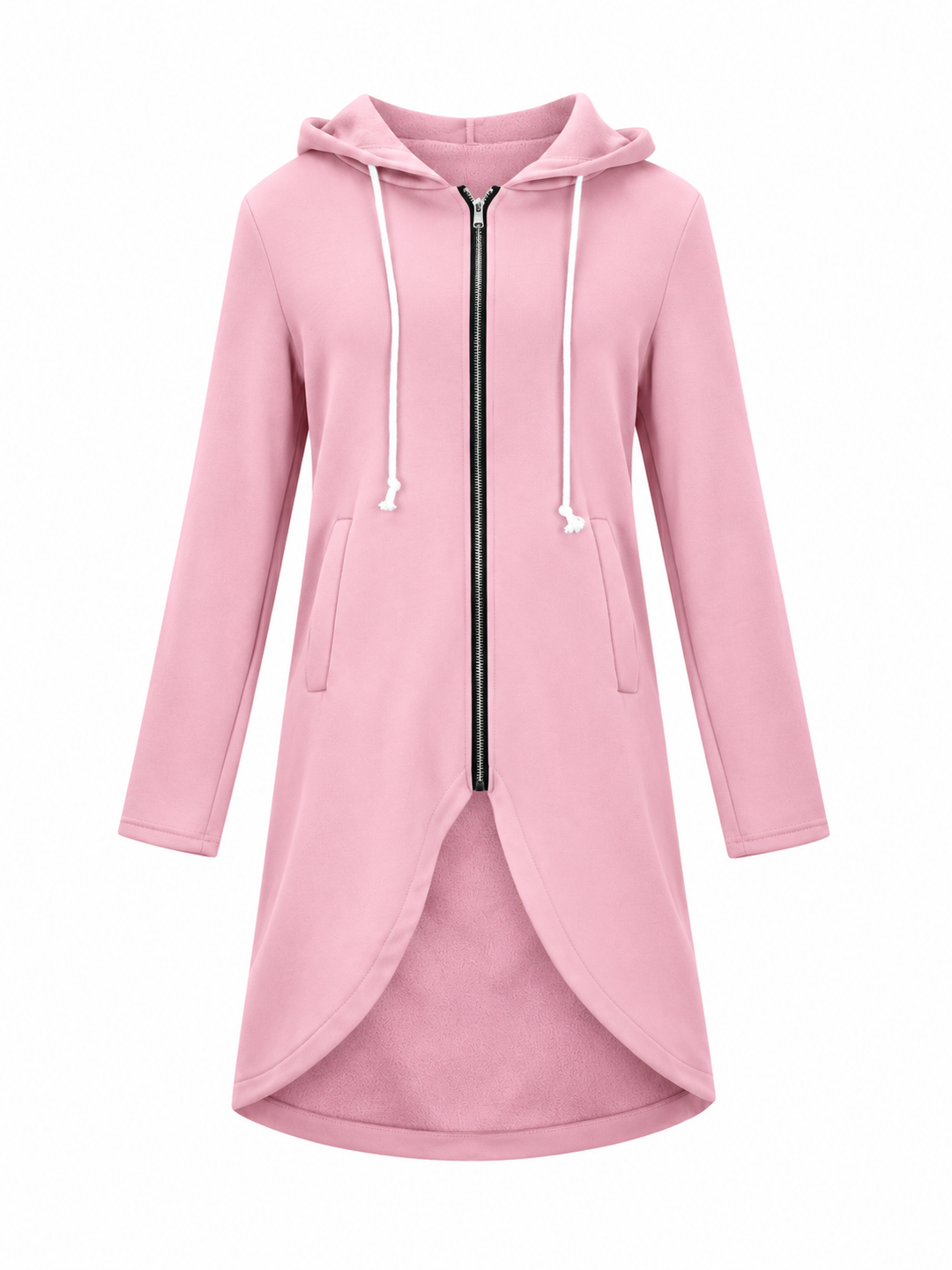 Celeste - Women's Drawstring-Hood Curved-Hem Longline Jacket