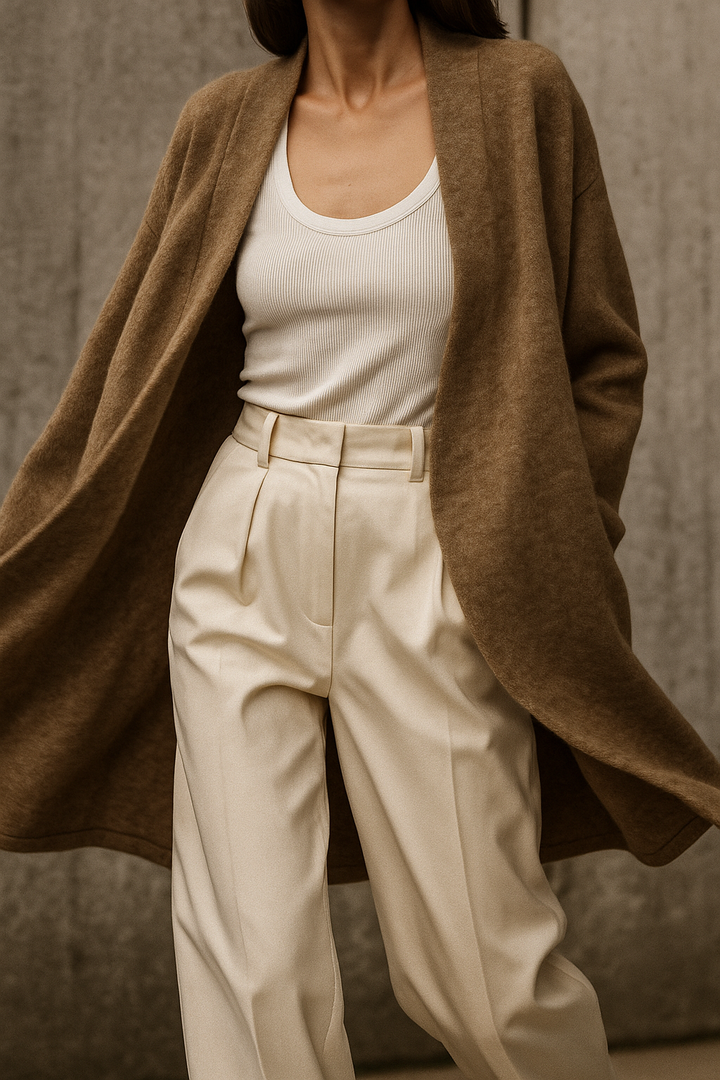 Celeste - Women's Open-Front Wool Cardigan with Patch Pockets