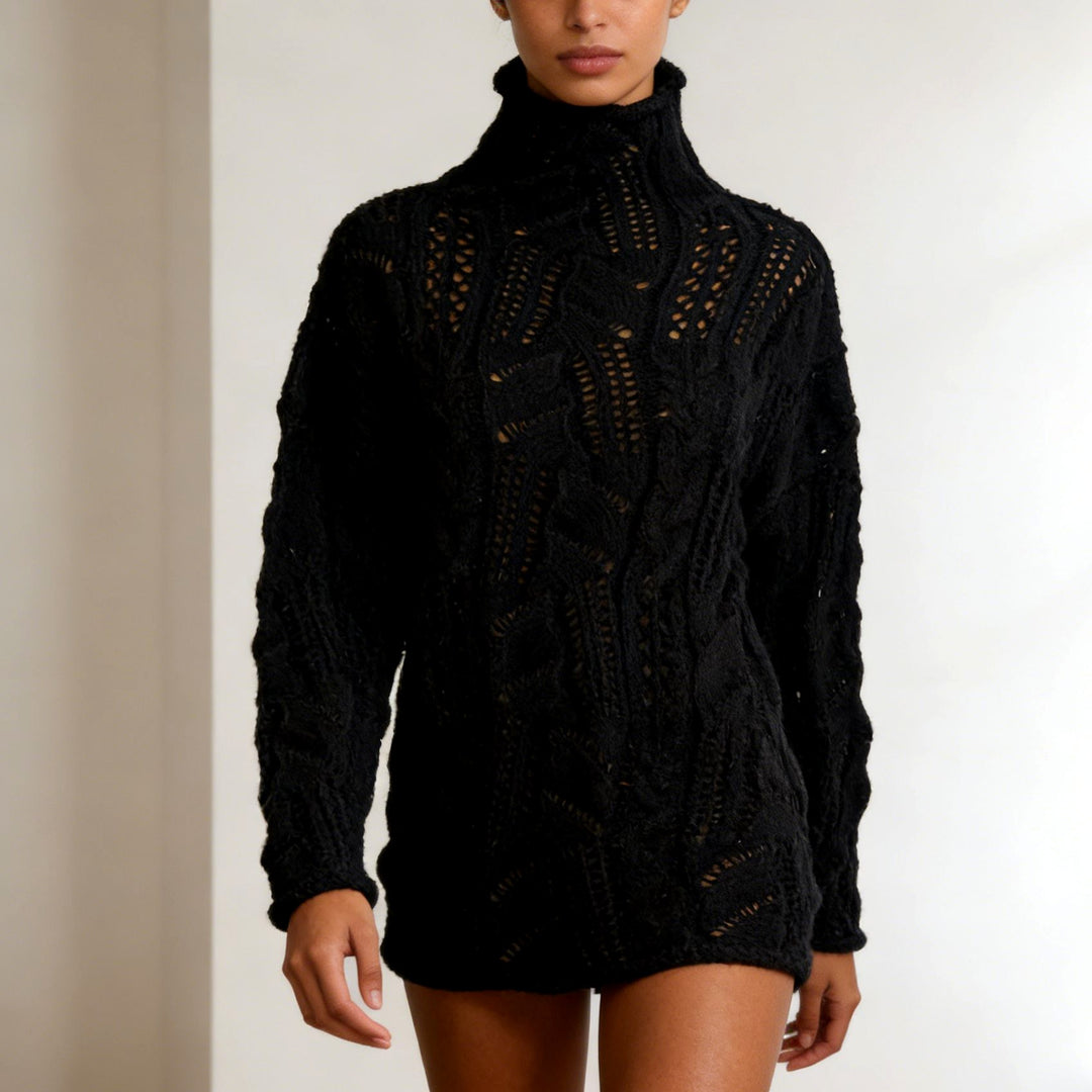 Celestine - Women's Leaf Cable Knit Turtleneck Oversized Sweater 2