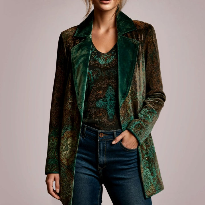 Chantelle - Women's Paisley Print Velvet Lapel Blazer 1
