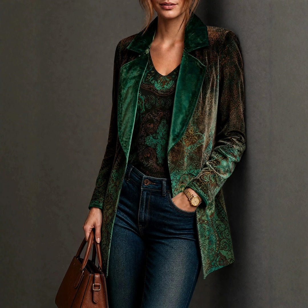 Chantelle - Women's Paisley Print Velvet Lapel Blazer 4