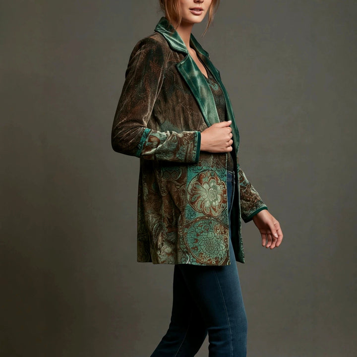 Chantelle - Women's Paisley Print Velvet Lapel Blazer 5