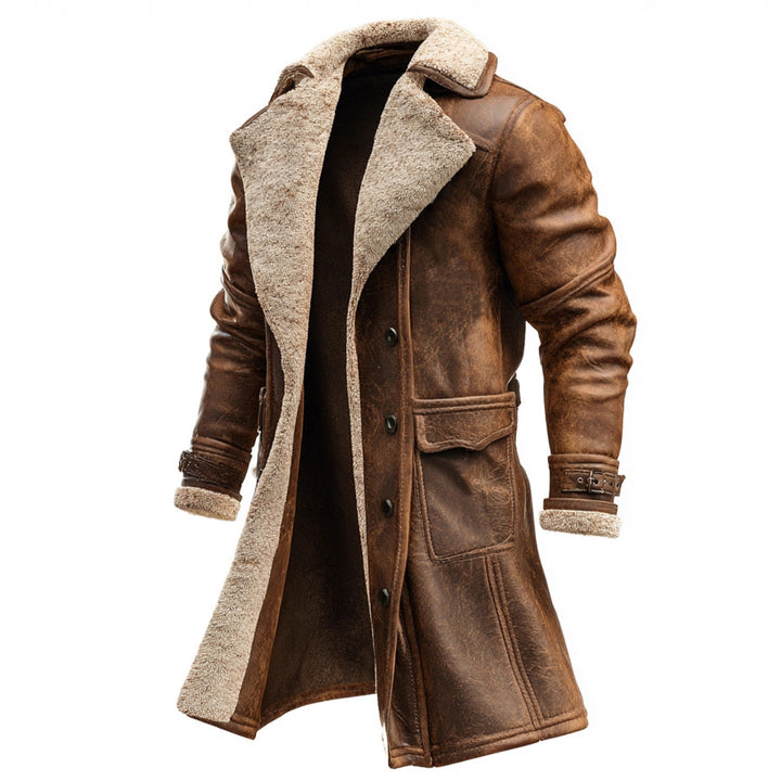 Charles - Men’s Long Faux Leather Shearling Collar Coat 1