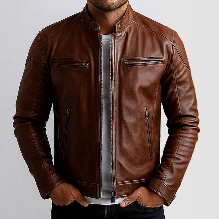 Chase - Men's Faux Leather Zip-Up Moto Jacket 2