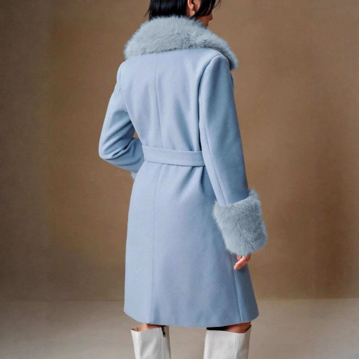 Chesca - Women's Faux Fur Trim Double-Breasted Coat 6