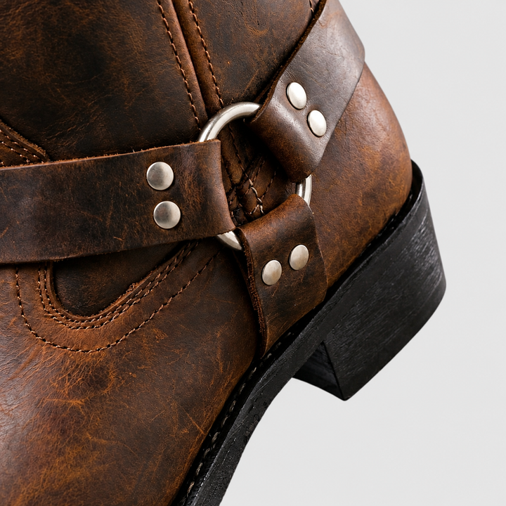 Chester - Men's Genuine Leather Buckled Harness Mid-Calf Boots