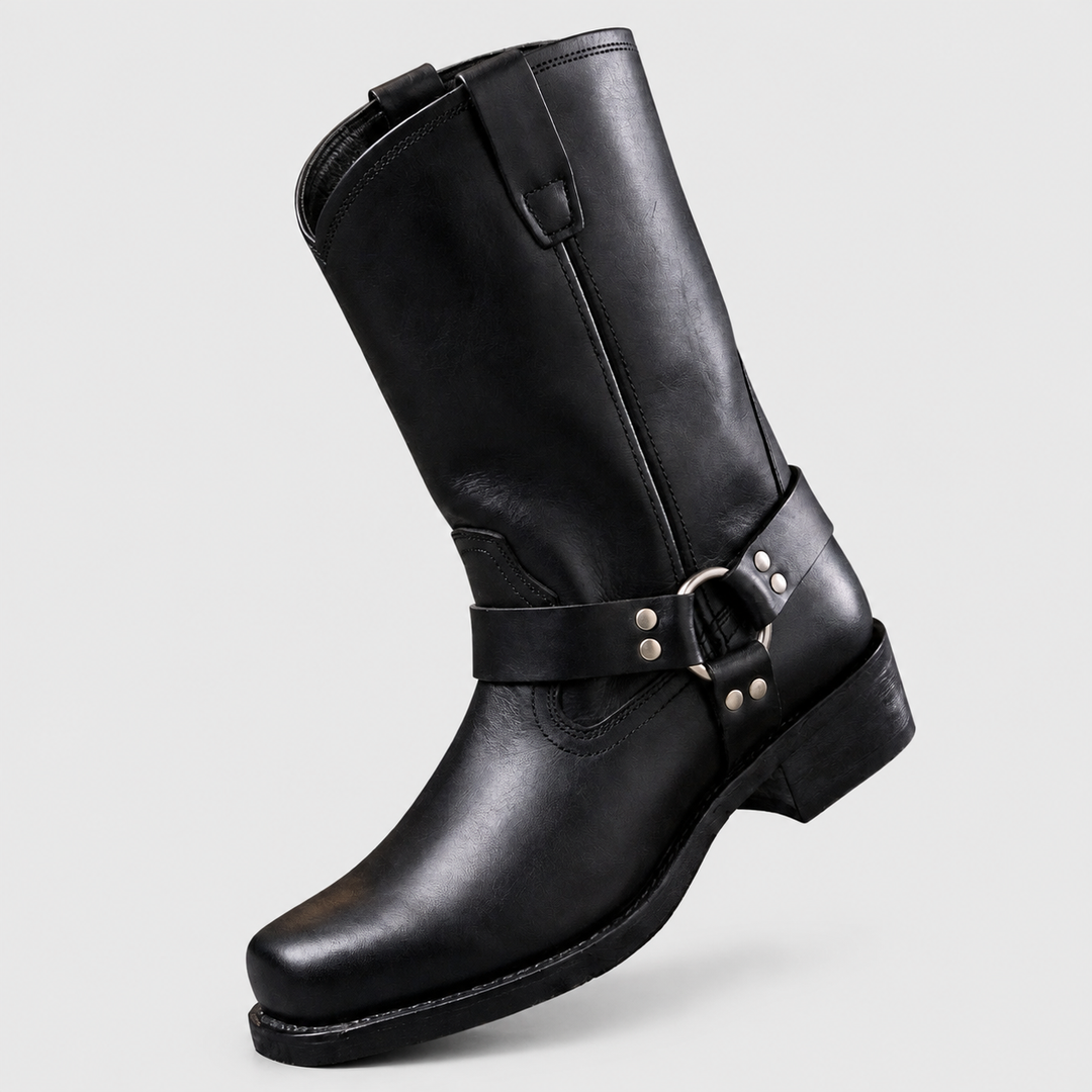 Chester - Men's Genuine Leather Buckled Harness Mid-Calf Boots