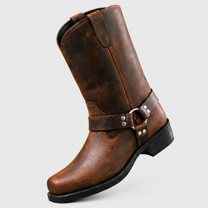 Chester - Men's Genuine Leather Buckled Harness Mid-Calf Boots