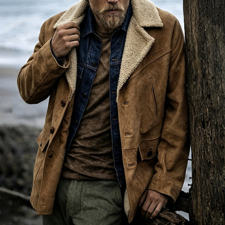 Christian - Men's Suede Sherpa Collar Button-Front Jacket 1