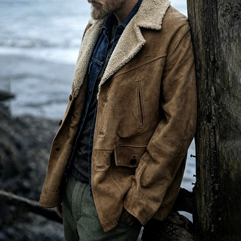 Christian - Men's Suede Sherpa Collar Button-Front Jacket 3