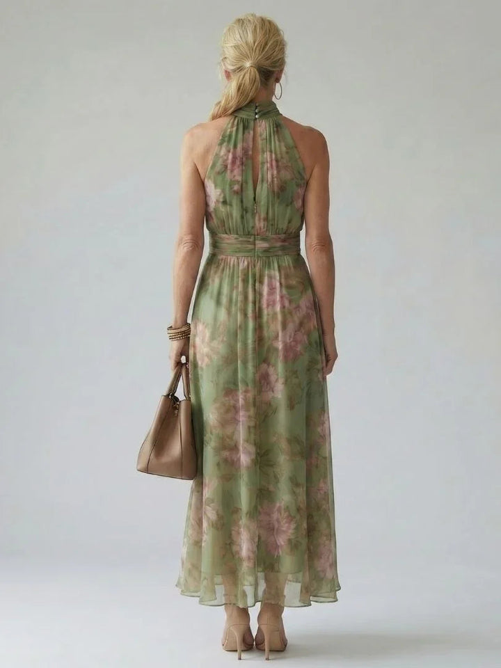 Claire - Women's Floral Halter Dress with Gathered Bodice
