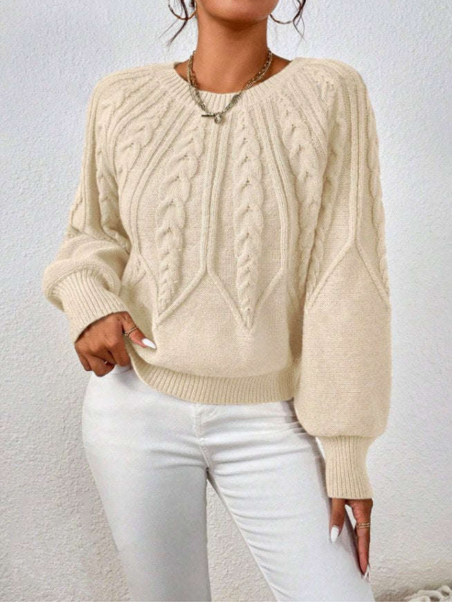 Claire - Women's Cable Knit Crew Neck Sweater 4