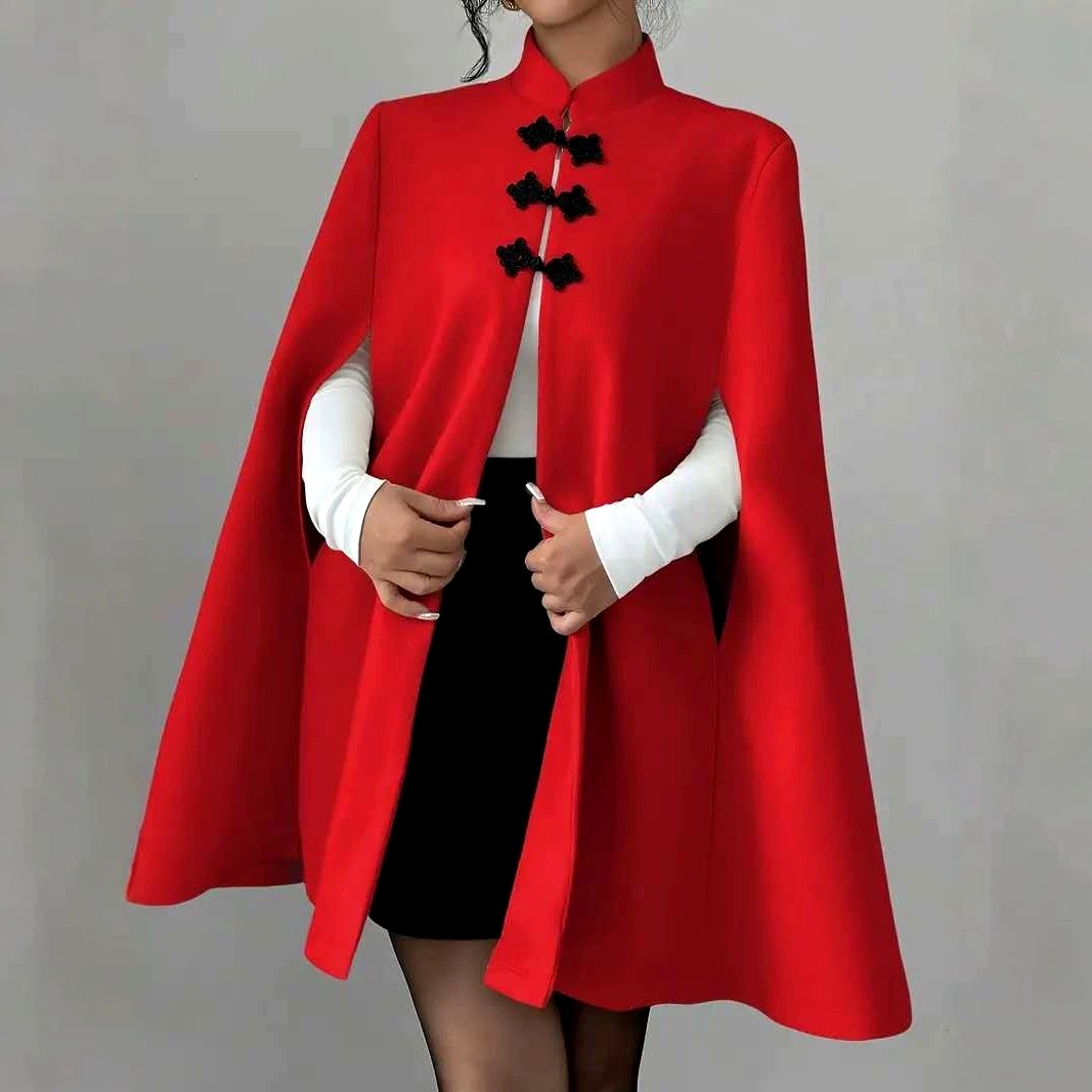 Claire - Women's Stand Collar Button Front Cape 2