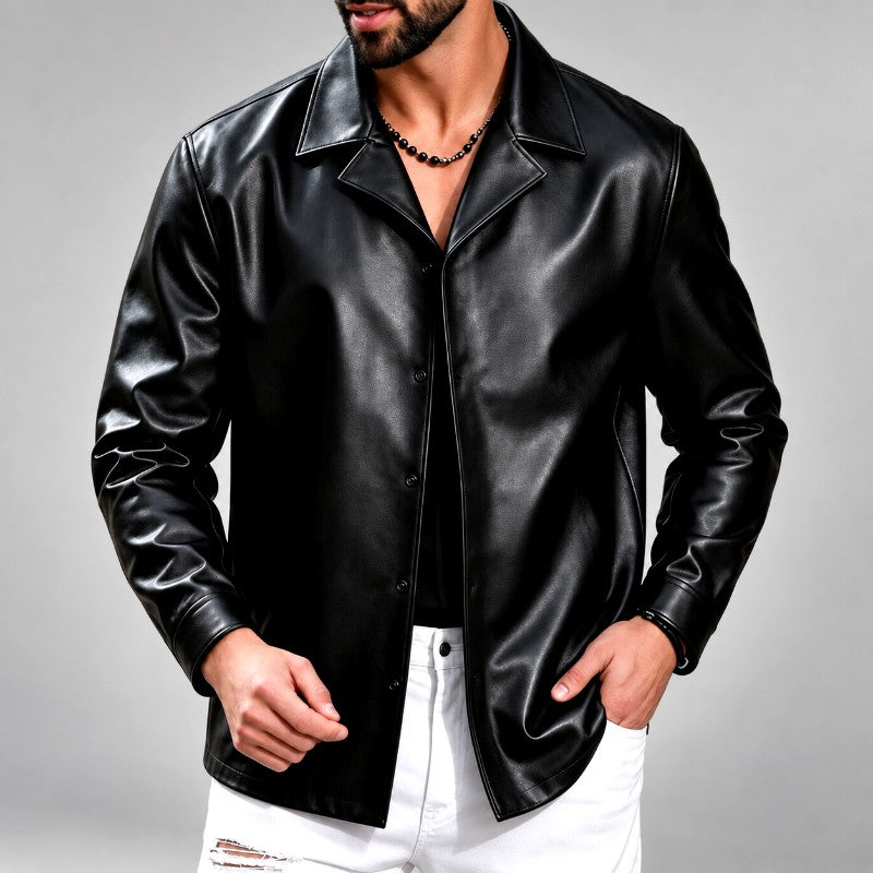 Claude - Men's Faux Leather Button-Front Jacket 1