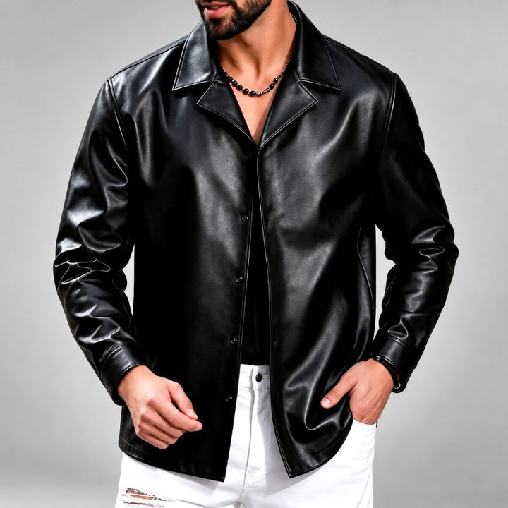 Claude - Men's Faux Leather Button-Front Jacket 1