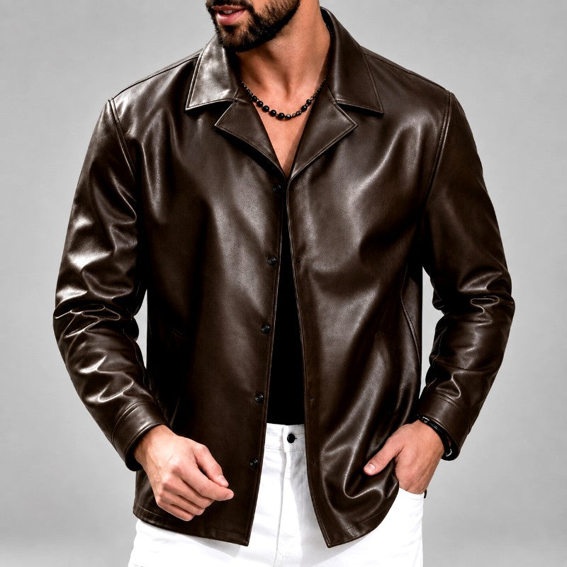 Claude - Men's Faux Leather Button-Front Jacket 2