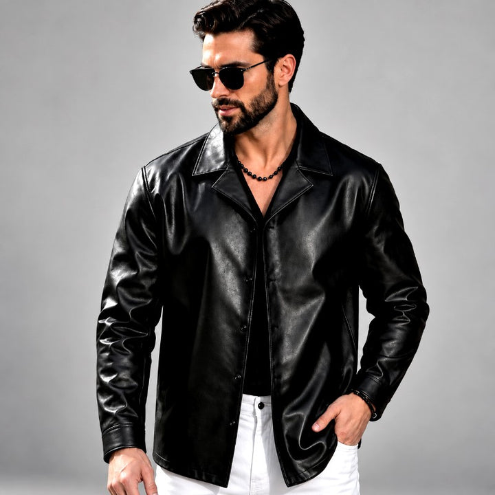 Claude - Men's Faux Leather Button-Front Jacket 3