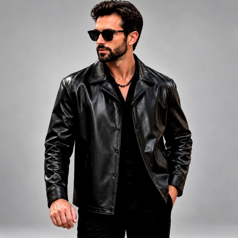 Claude - Men's Faux Leather Button-Front Jacket 4