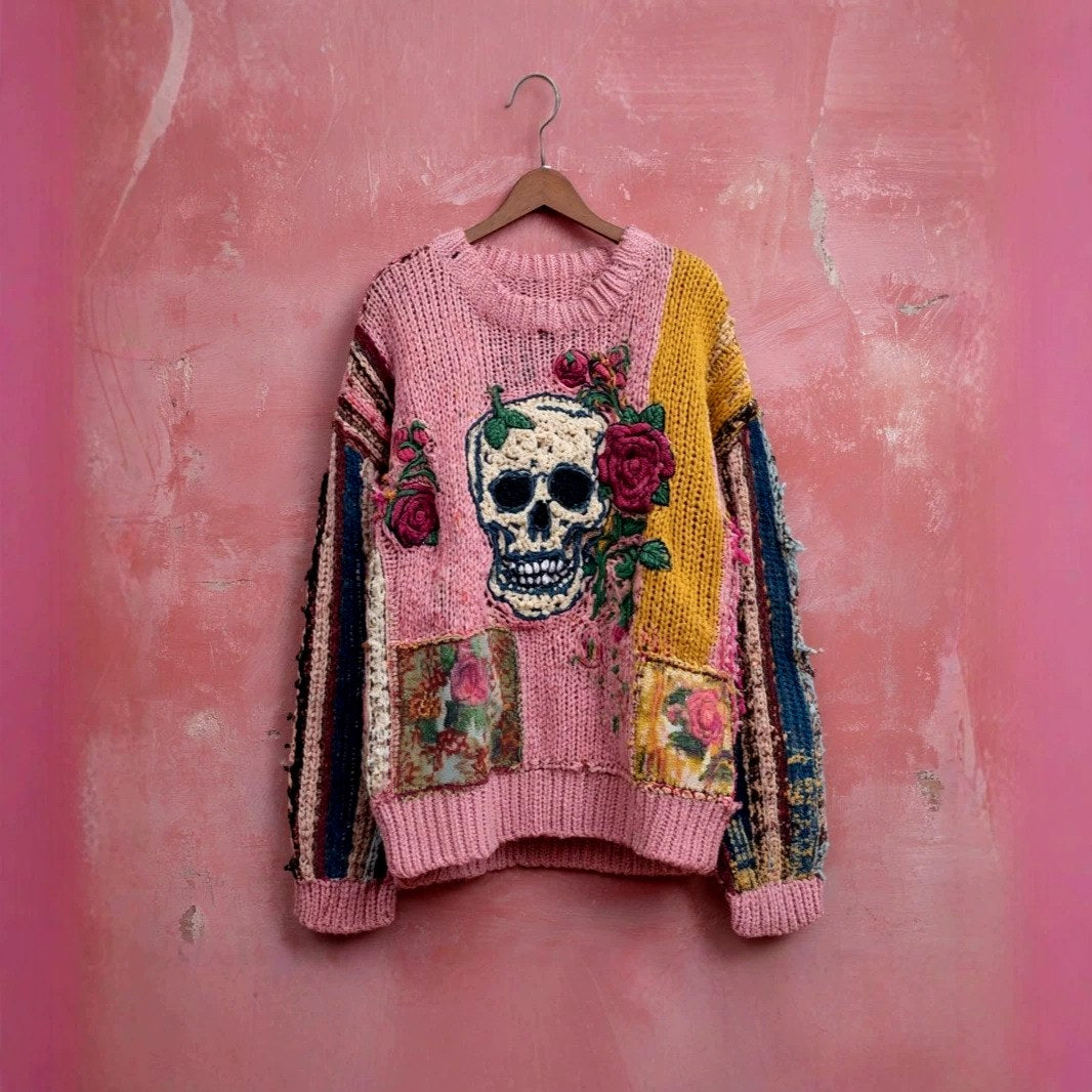 Claudine - Women's Patchwork Graphic Knit Sweater 1
