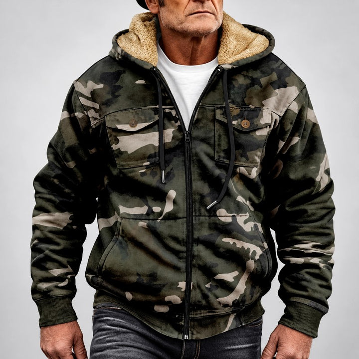 Clay - Men's Camo Sherpa-Lined Hooded Zip Jacket 1