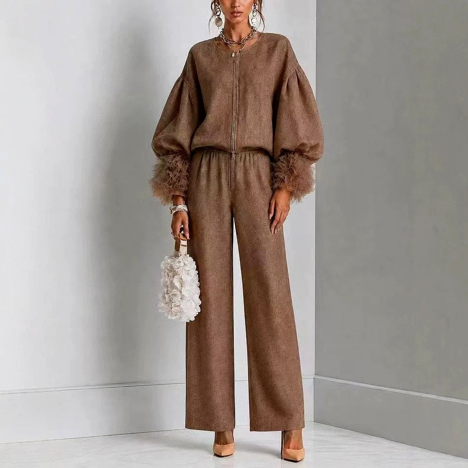 Clemence - Women's Balloon Sleeve Jacket & Wide Leg Pants Matching Set 1