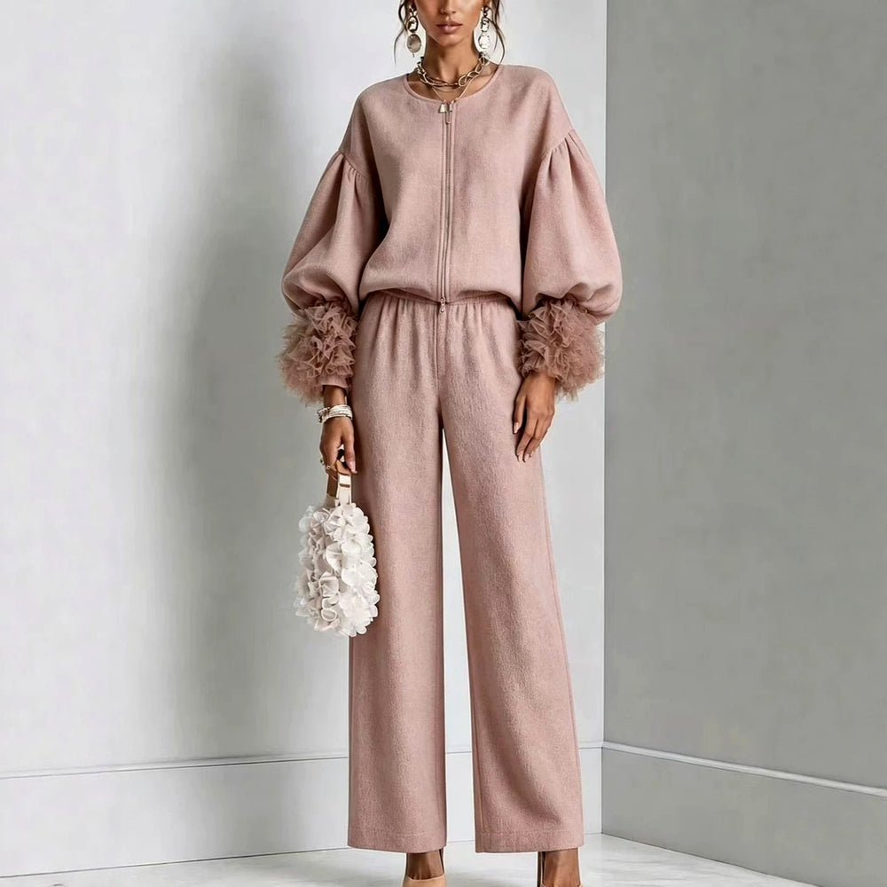 Clemence - Women's Balloon Sleeve Jacket & Wide Leg Pants Matching Set 2