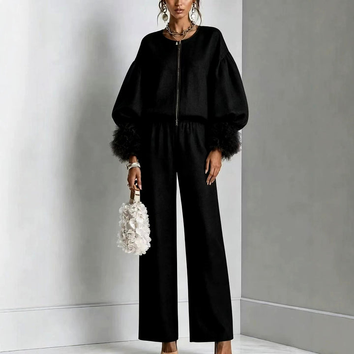 Clemence - Women's Balloon Sleeve Jacket & Wide Leg Pants Matching Set 3