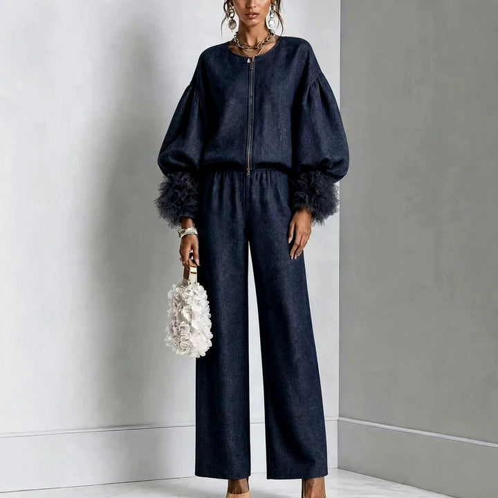 Clemence - Women's Balloon Sleeve Jacket & Wide Leg Pants Matching Set 4
