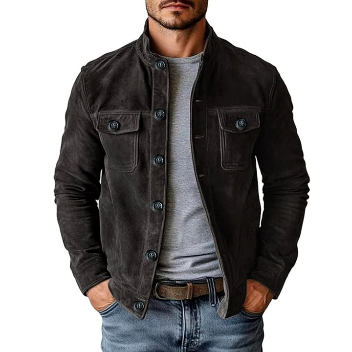 Clive - Men's Faux Suede Stand Collar Button-Up Jacket 1