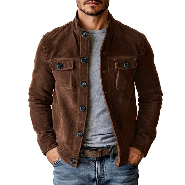 Clive - Men's Faux Suede Stand Collar Button-Up Jacket 2