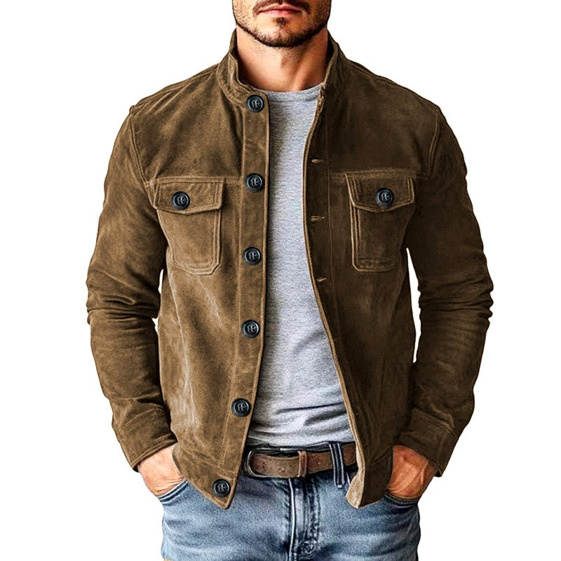 Clive - Men's Faux Suede Stand Collar Button-Up Jacket 3