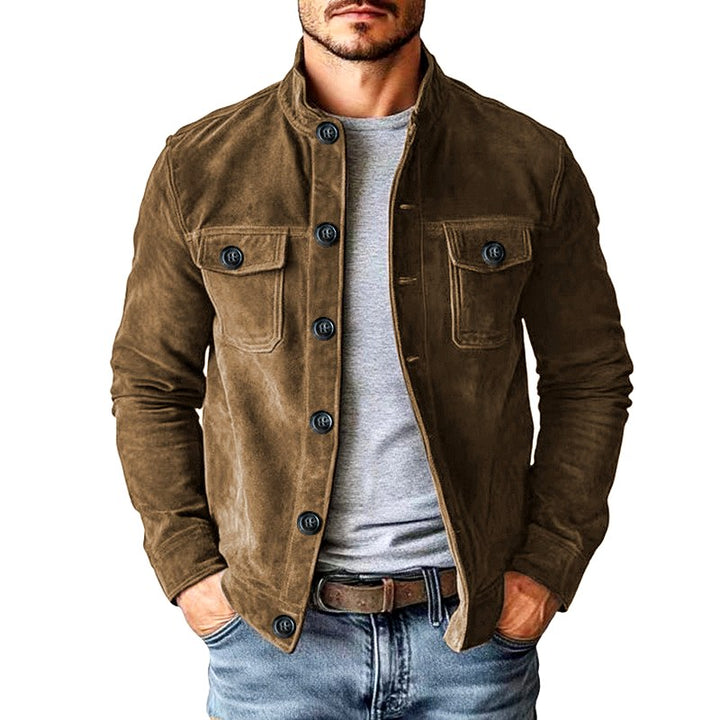 Clive - Men's Faux Suede Stand Collar Button-Up Jacket 3