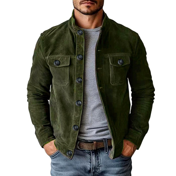 Clive - Men's Faux Suede Stand Collar Button-Up Jacket 4