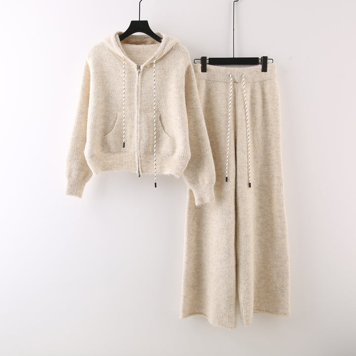 Colleen - Women's Knit Zip-Up Hoodie & Wide-Leg Pants Set 1