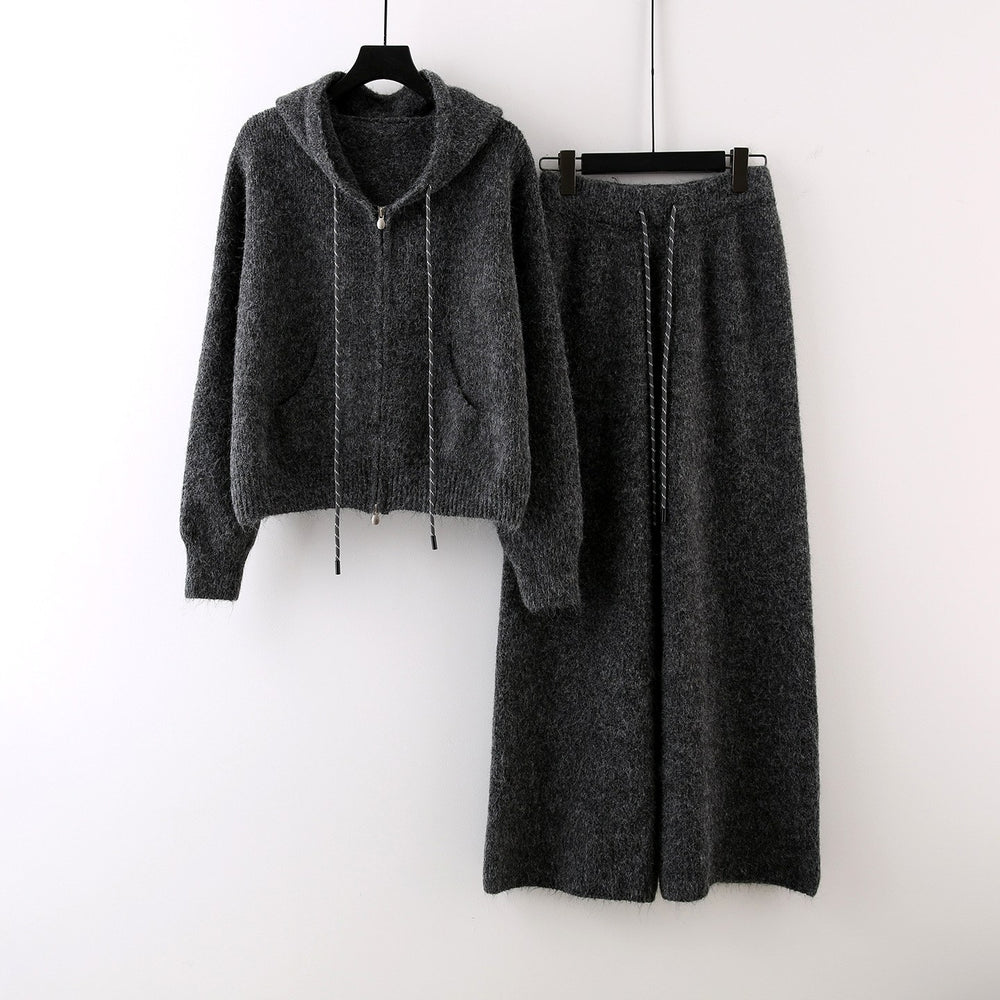 Colleen - Women's Knit Zip-Up Hoodie & Wide-Leg Pants Set 2