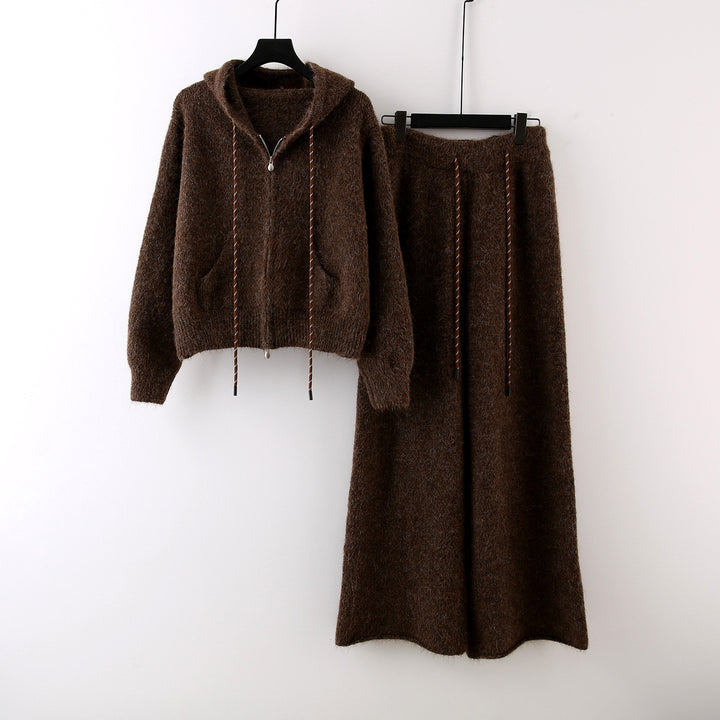 Colleen - Women's Knit Zip-Up Hoodie & Wide-Leg Pants Set 3