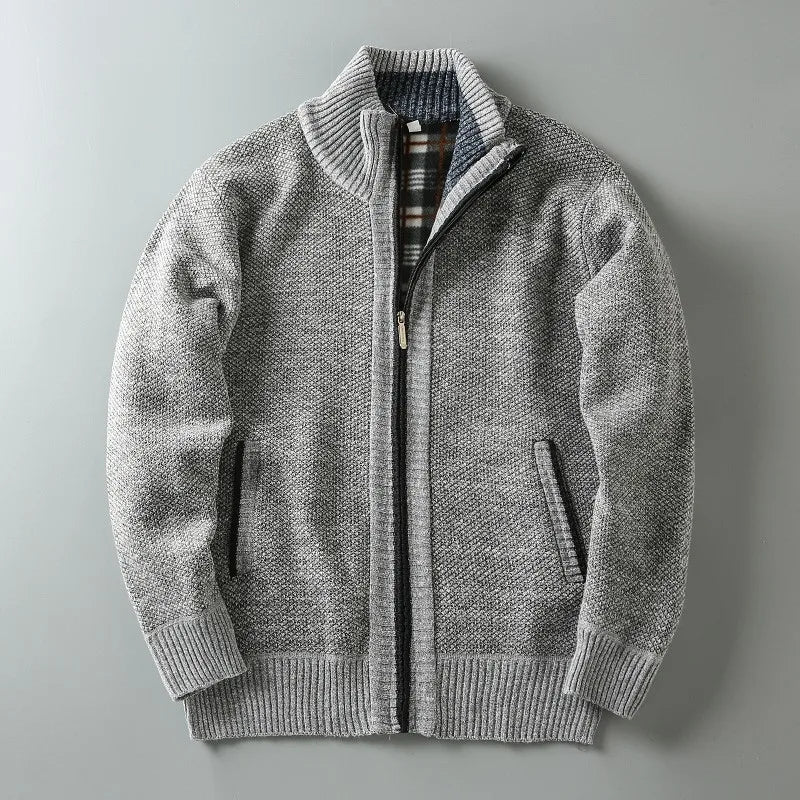 Colton - Men's Waffle-Knit Zip Cardigan with Contrast Collar